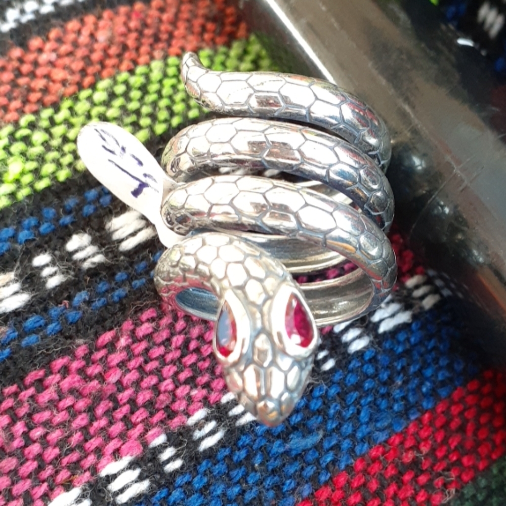 .925 Sterling Silver Red Eyes Snake